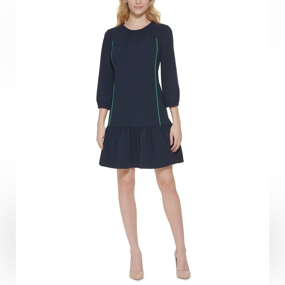 EUC Tommy Hilfiger Sheath Dress Size 10 Navy with Green Trim